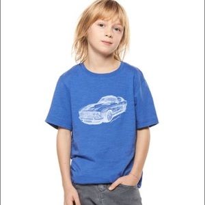 Devoted-Mustang Fastback w/ Awesome in cursive white print blue t-shirt-L NWT